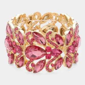 Pink Chunky Crystal Teardrop Pageant Stretch Bracelet | Prom Bracelet |  634868