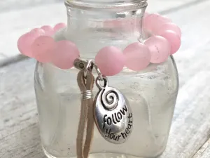 Pink Jade Bracelet - Jade Bracelet - Pink Bracelet - Pink Jade Jewelry - Follow Your Heart Charm - Girlfriend's Gift  - Women's Jewelry