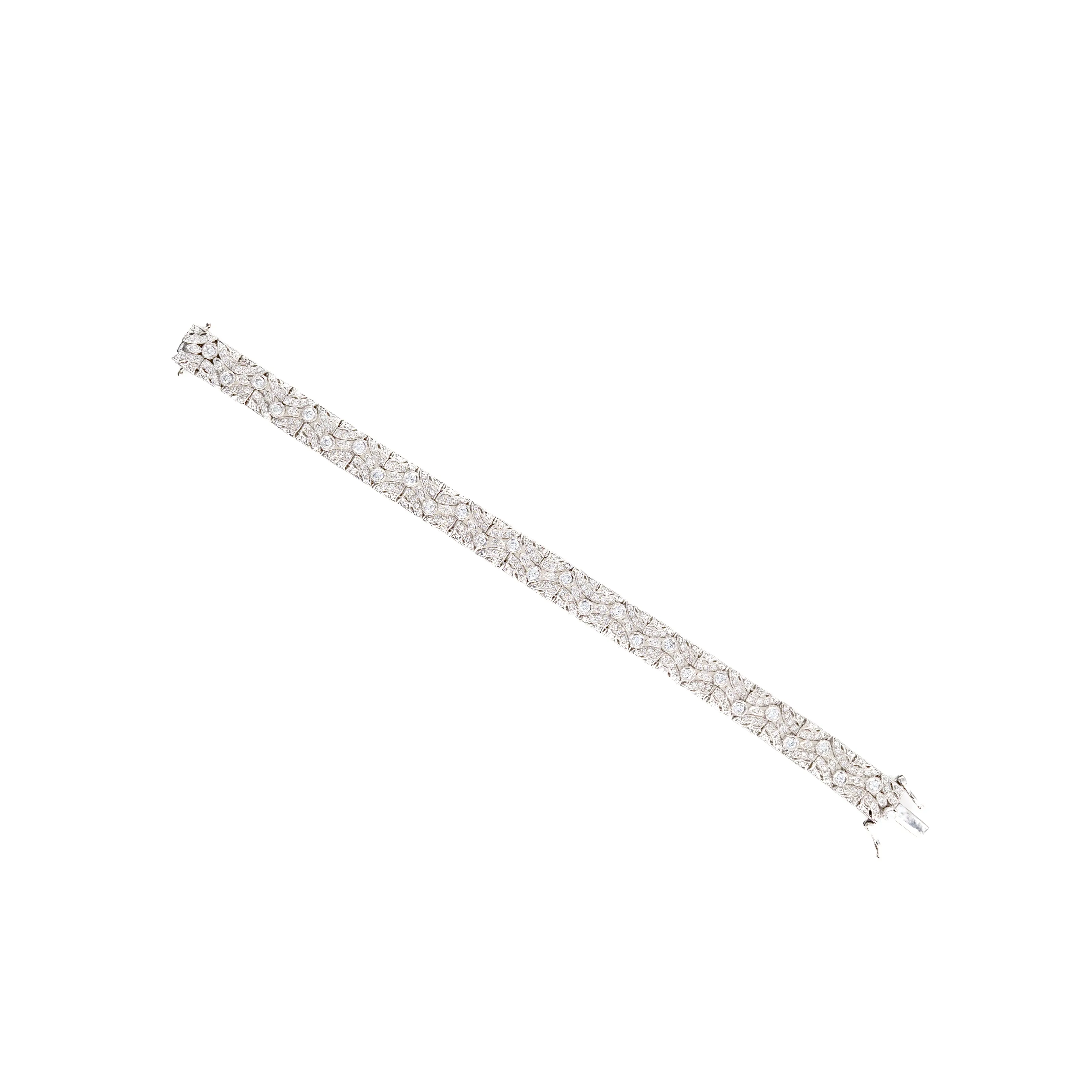 Platinum 2.70 Carat Diamond Milgrain Wide Bracelet
