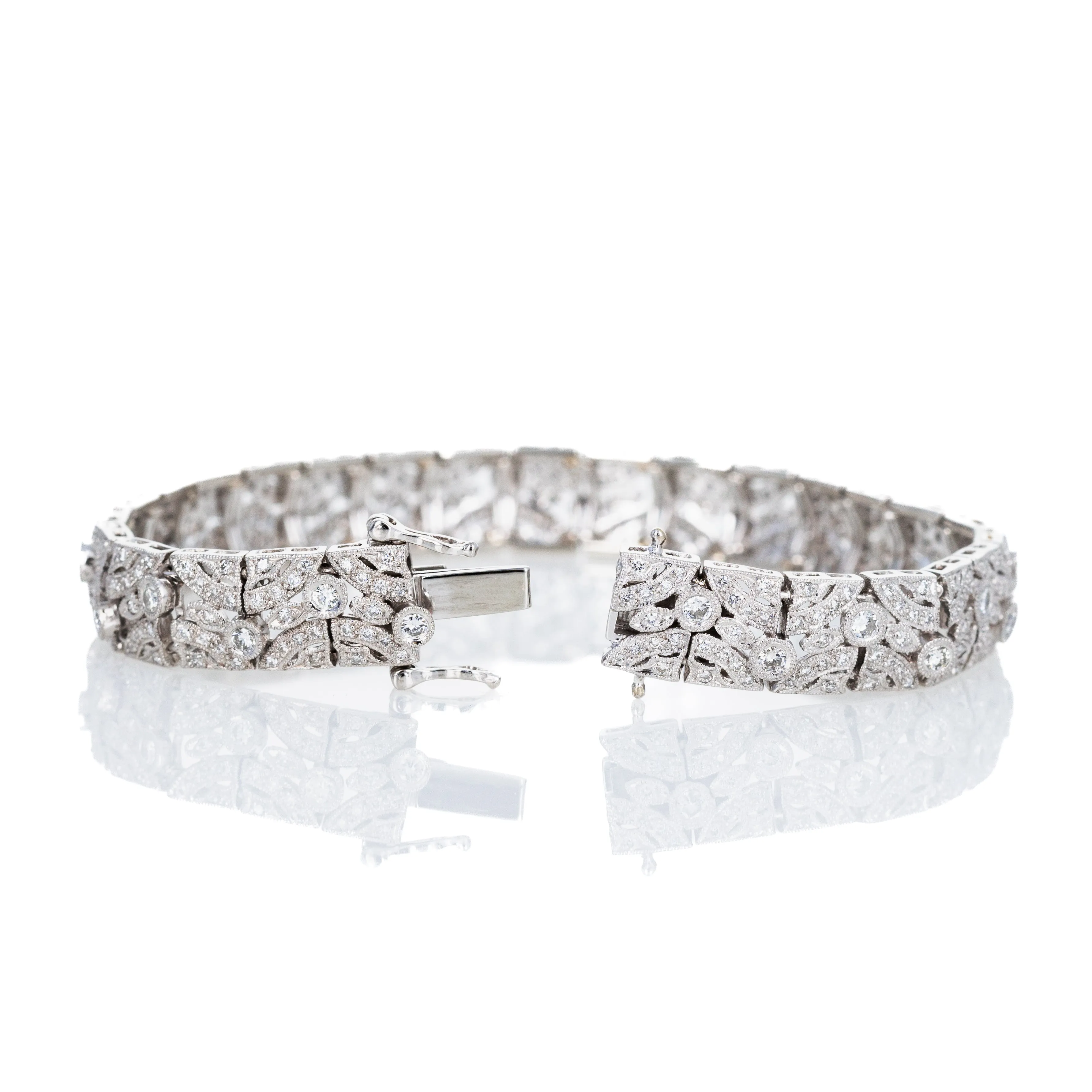 Platinum 2.70 Carat Diamond Milgrain Wide Bracelet