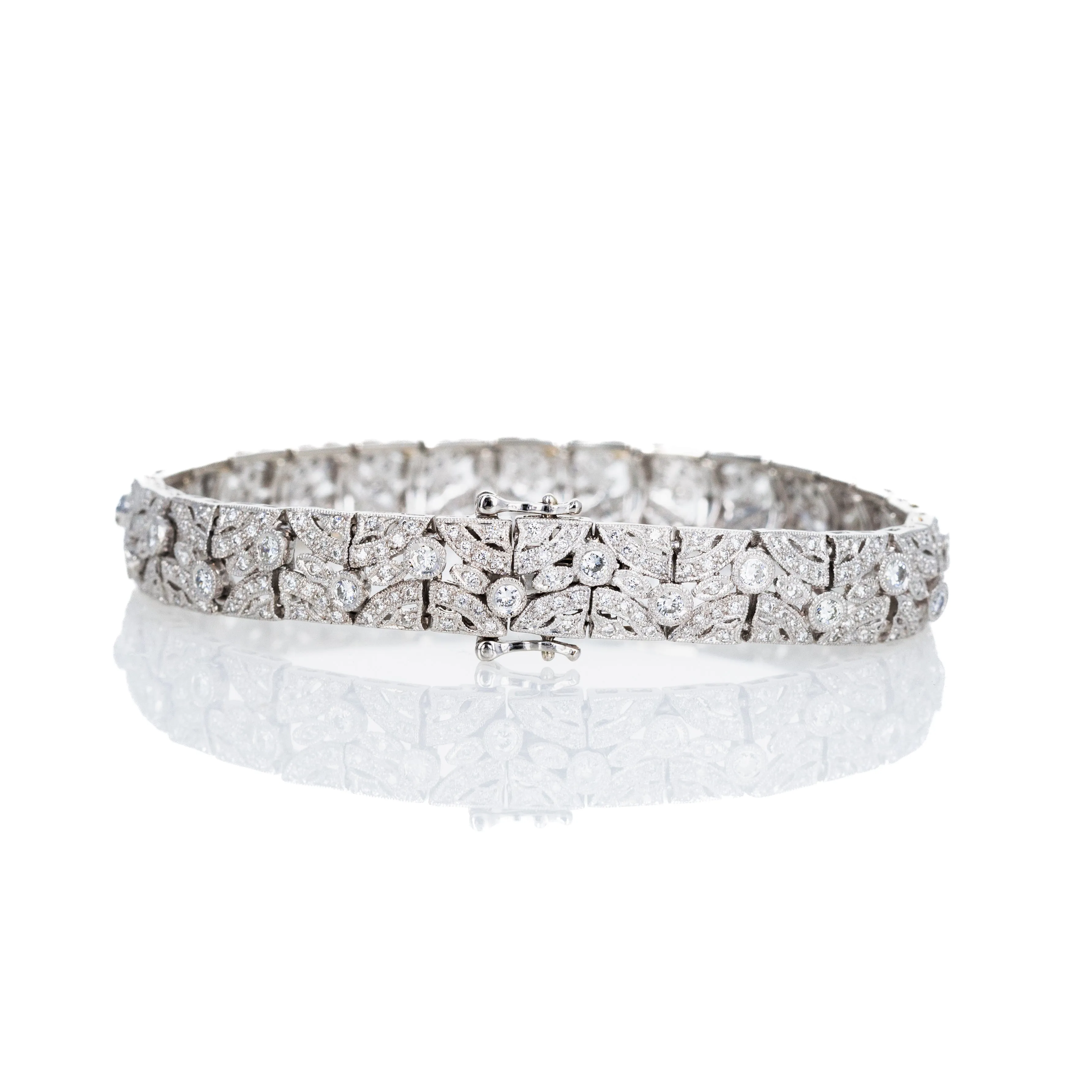 Platinum 2.70 Carat Diamond Milgrain Wide Bracelet