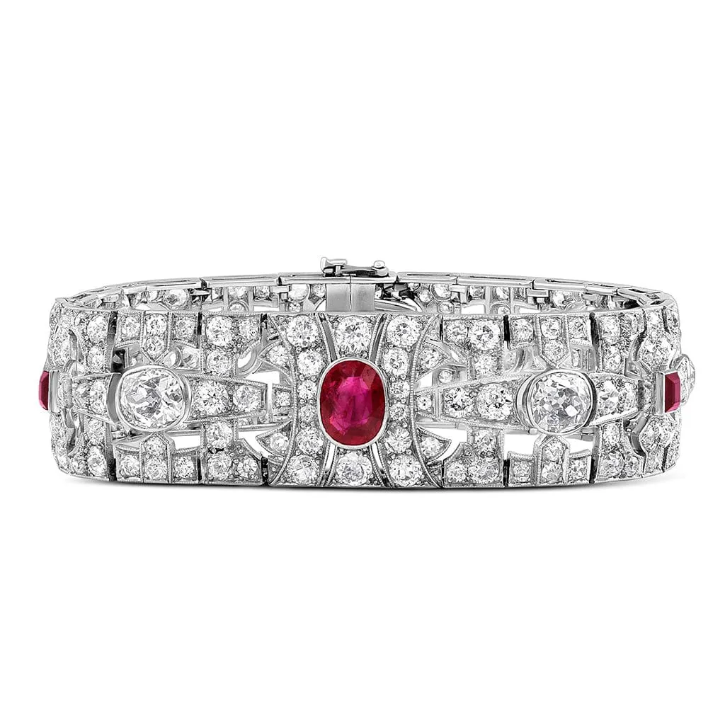 Platinum Art Deco Ruby and Diamond Bracelet