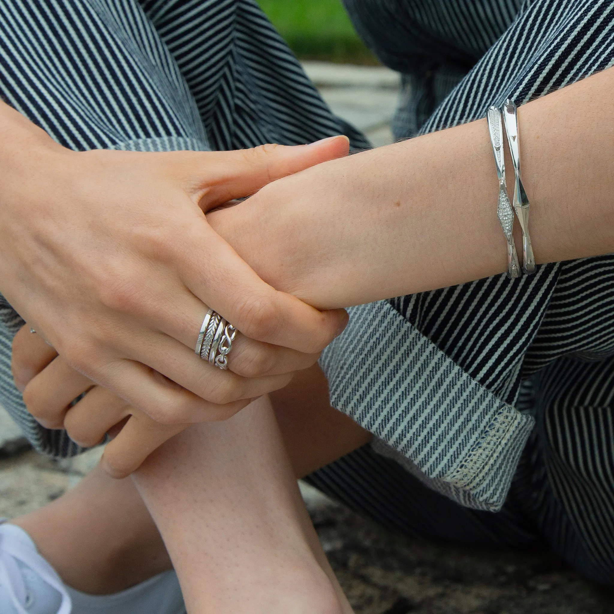 “Points North” Sterling Silver Pavé Sapphire Cuff