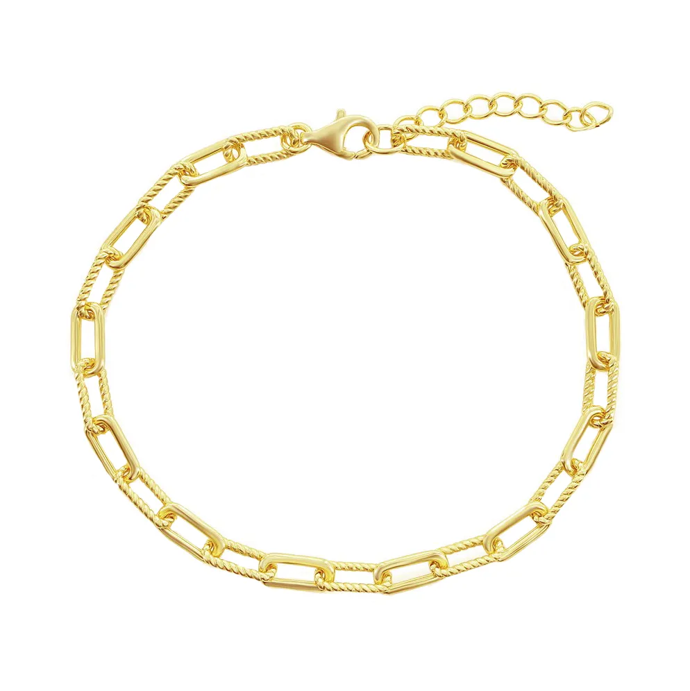 Polished and Rope Link Paperclip Bracelet