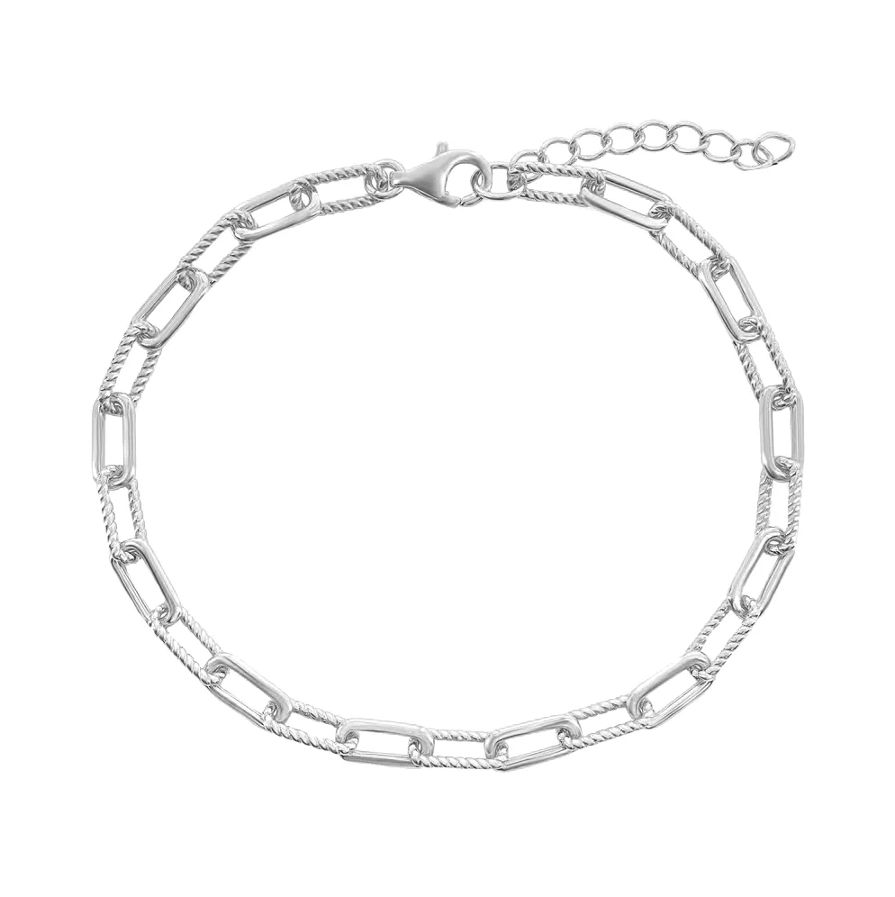 Polished and Rope Link Paperclip Bracelet