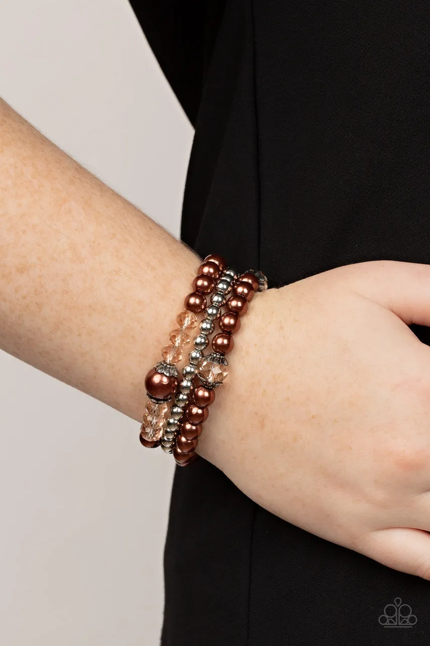 Positively Polished - Brown - Paparazzi Pearl Stretchy Bracelet