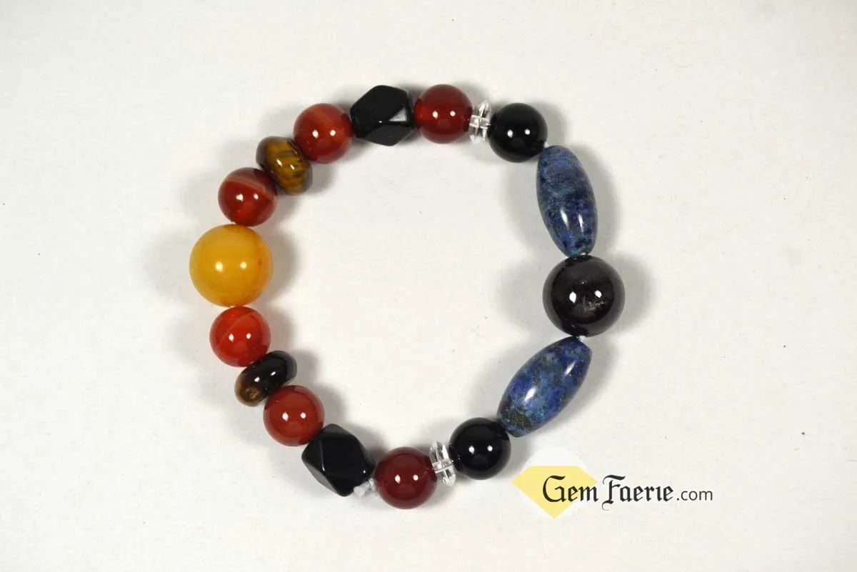 POWER BRACELET - Carnelian, Garnet, Lapis Lazuli, Black Onyx, Sardonyx, Tiger Eye, Obsidian, Clear Quartz, Yellow Jade & Red Agate