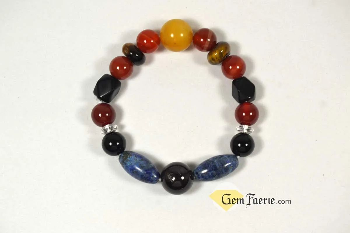 POWER BRACELET - Carnelian, Garnet, Lapis Lazuli, Black Onyx, Sardonyx, Tiger Eye, Obsidian, Clear Quartz, Yellow Jade & Red Agate