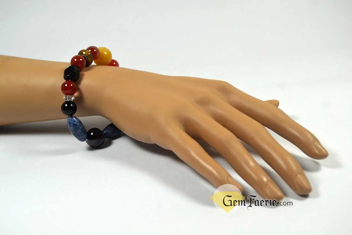 POWER BRACELET - Carnelian, Garnet, Lapis Lazuli, Black Onyx, Sardonyx, Tiger Eye, Obsidian, Clear Quartz, Yellow Jade & Red Agate