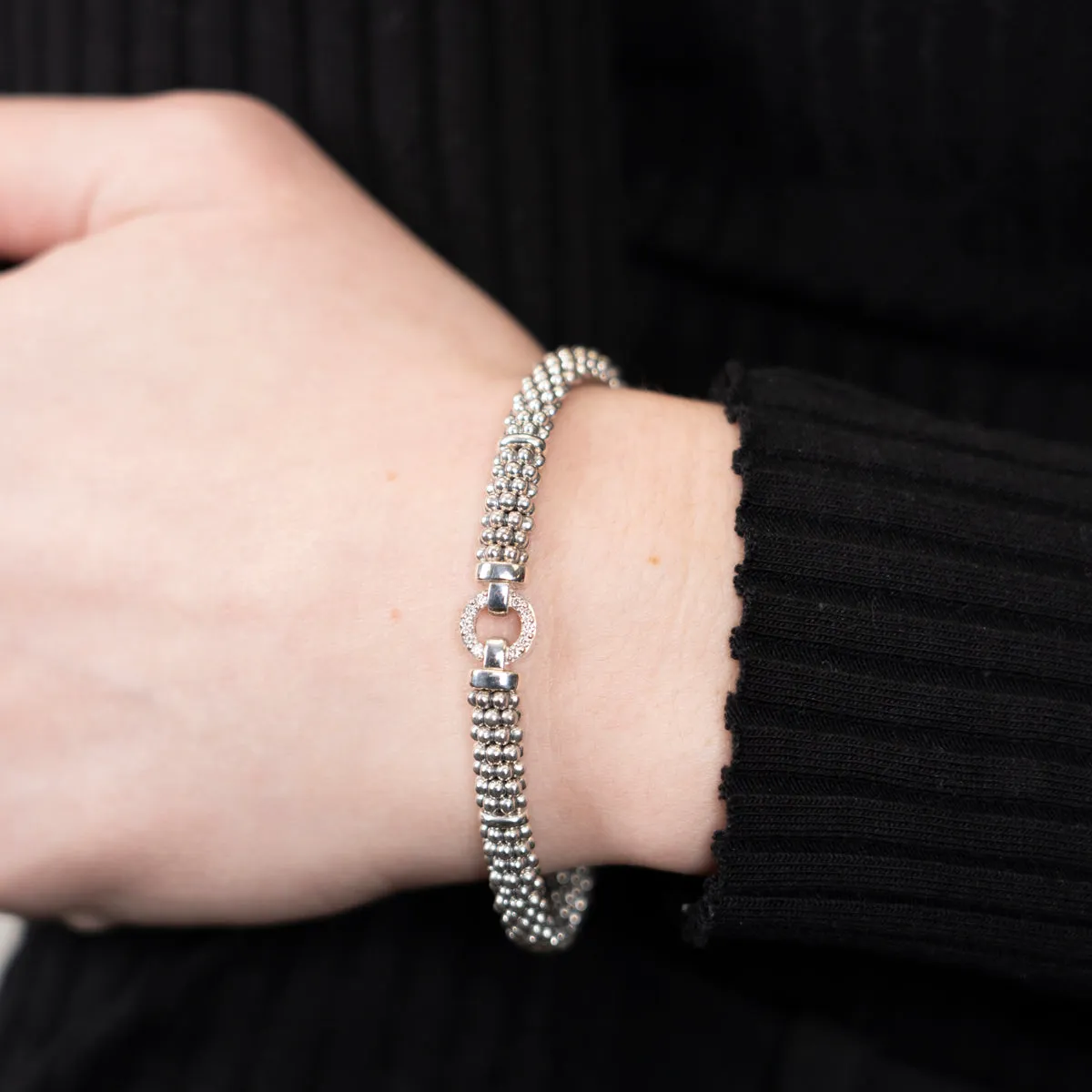 Pre-Owned Lagos Diamond Enso Circle Caviar Bracelet