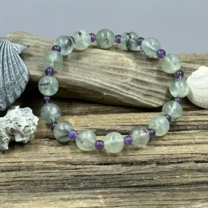 Prehnite and Amethyst Beaded Stretch Bracelet