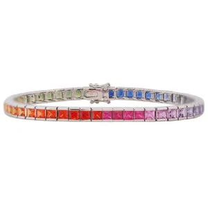 Princess Cut Rainbow Sapphire Tennis Bracelet