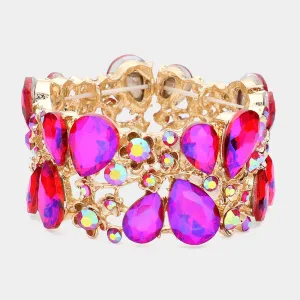 Purple AB Crystal Teardrop Floral Stretch Bracelet   |  624253