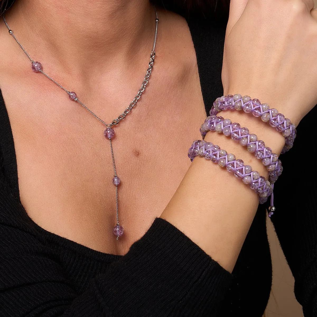 Purple Fields | Periwinkle x Lilac | Double Firefly Glass Bracelet