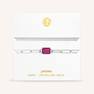 "Personal Touch" Set of Two Emerald Cut Birthstone Clip Chain & Herringbone Layering Bracelets