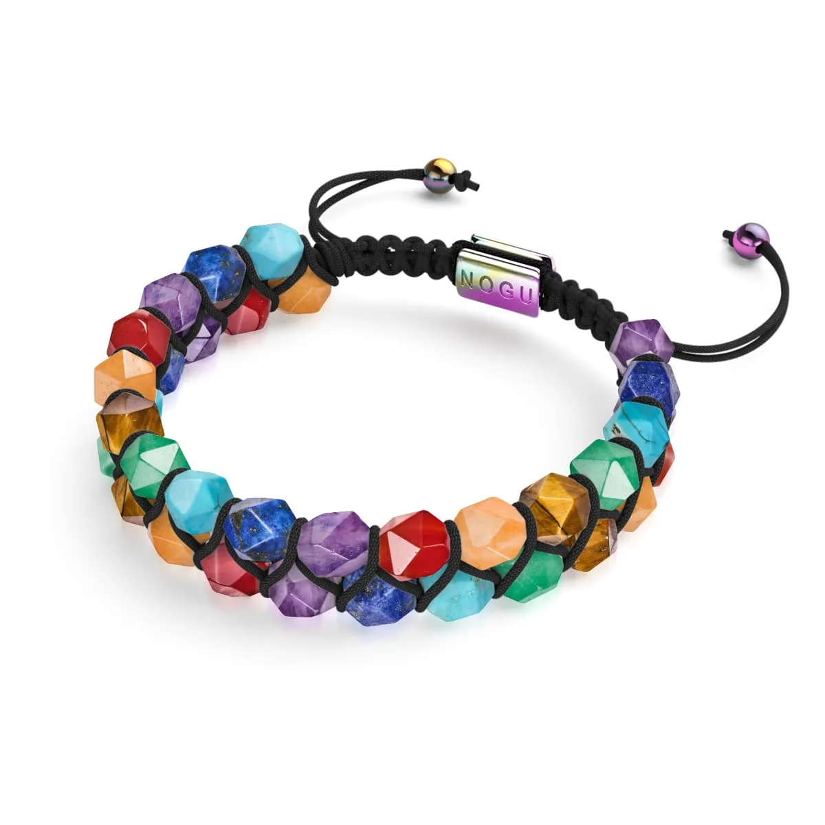 Rainbow Chakra | 7 Gemstone Geom Bracelet | Unicorn Silver