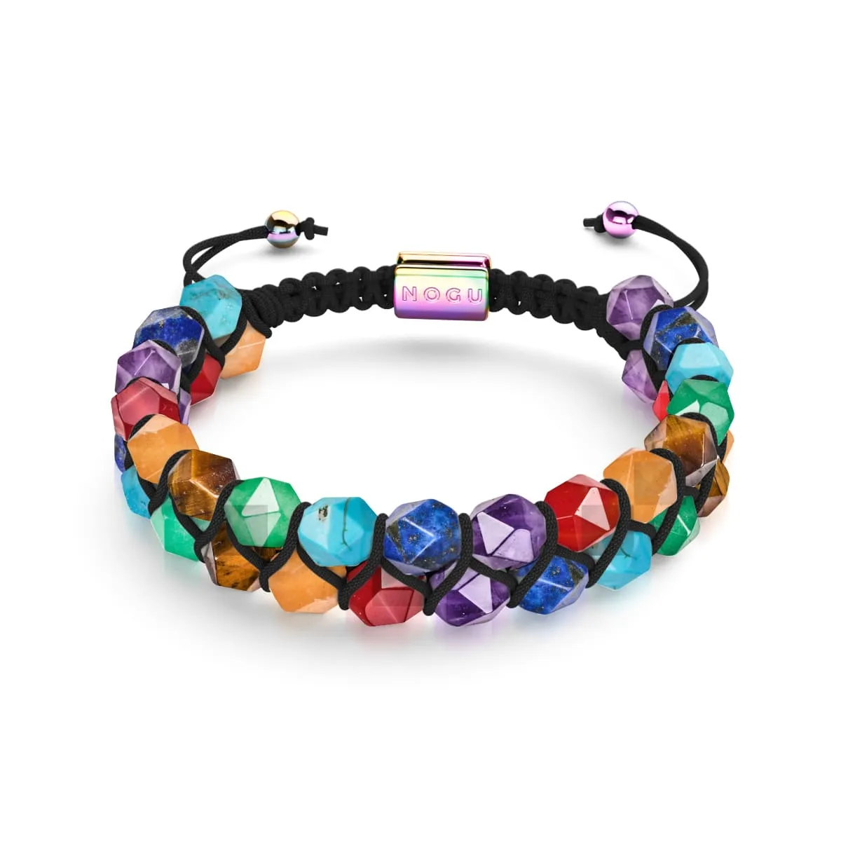 Rainbow Chakra | 7 Gemstone Geom Bracelet | Unicorn Silver