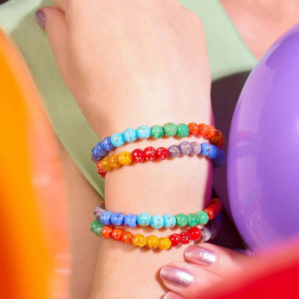 Rainbow Wrap | .925 Sterling Silver | Solid Firefly Glass Bracelet