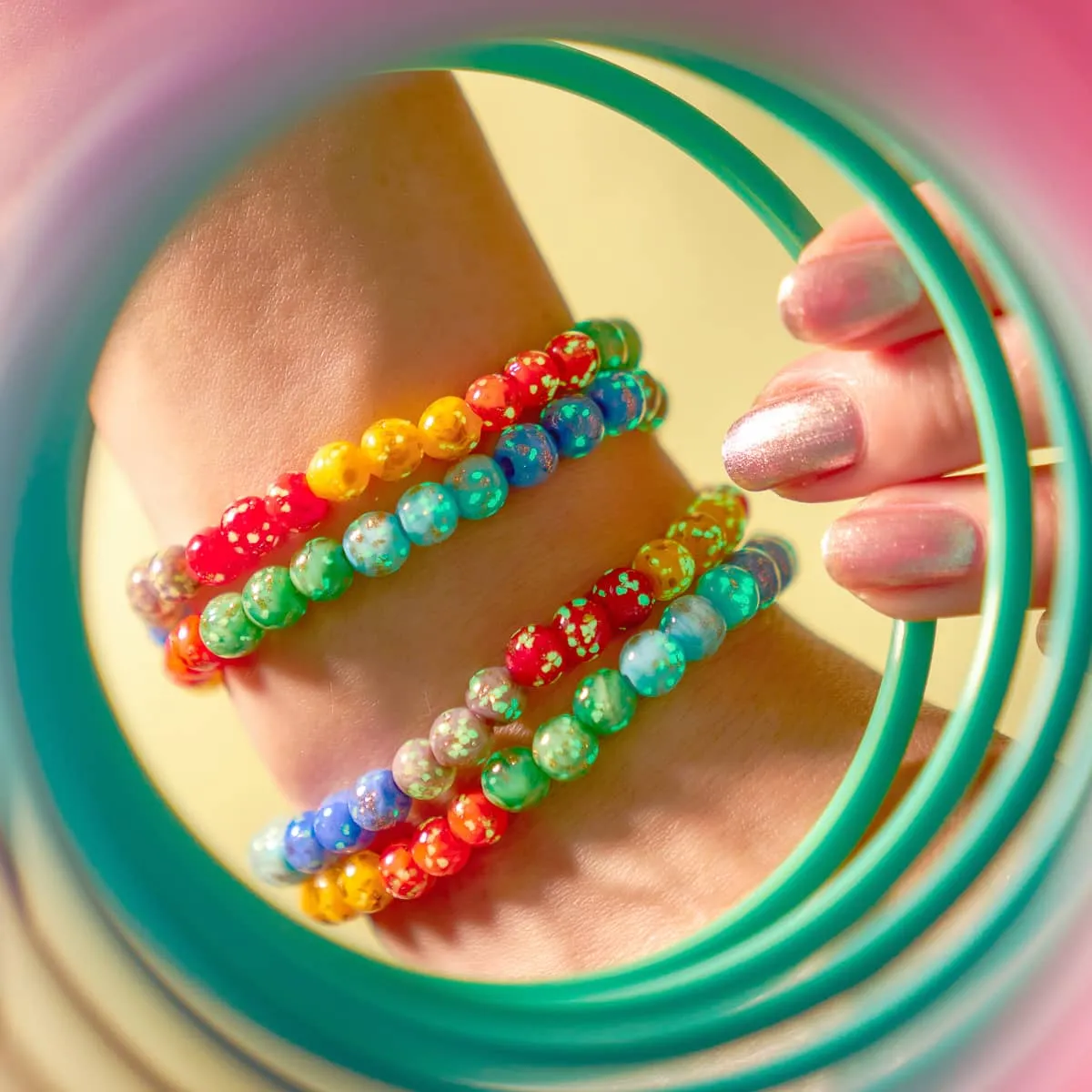 Rainbow Wrap | .925 Sterling Silver | Solid Firefly Glass Bracelet