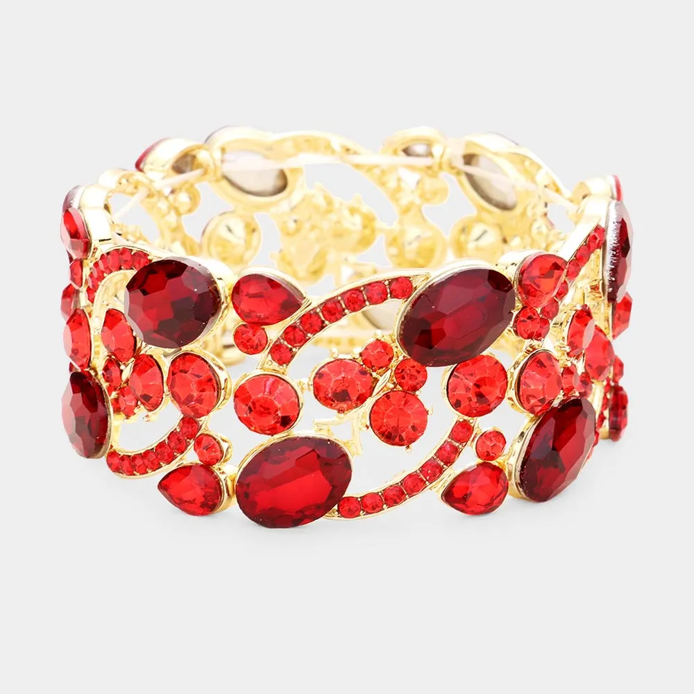 Red Crystal Butterfly Stretch Bracelet on Gold  | 426879