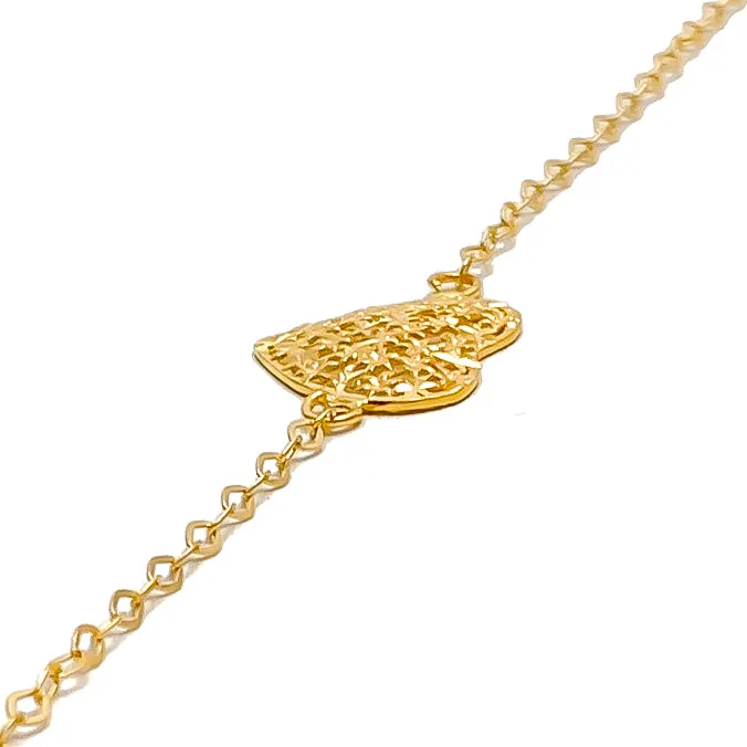 Regal Gleaming Netted Heart 21k Gold Bracelet W / Matching Ring