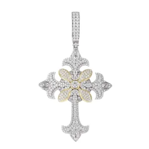 Religious Round Cubic Zirconia Flared Cross 3" Pendant Charm - C400139