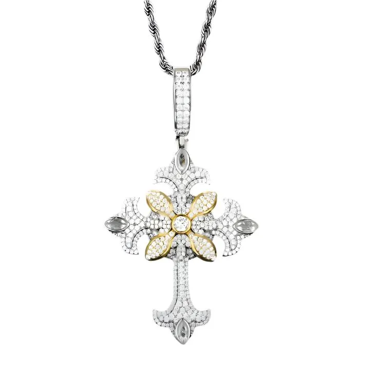 Religious Round Cubic Zirconia Flared Cross 3" Pendant Charm - C400139