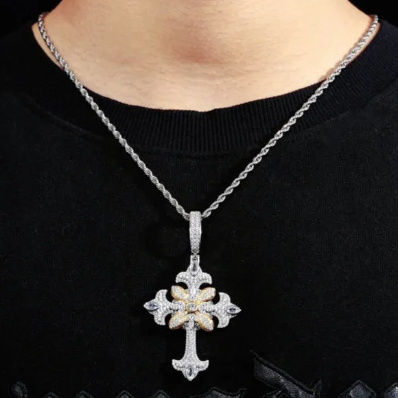Religious Round Cubic Zirconia Flared Cross 3" Pendant Charm - C400139
