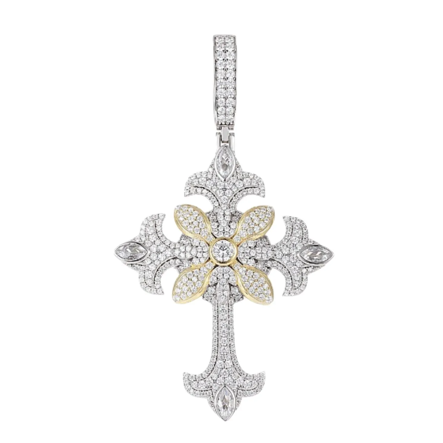 Religious Round Cubic Zirconia Flared Cross 3" Pendant Charm - C400139