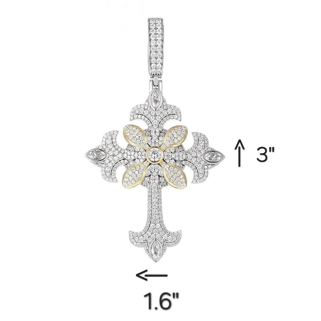Religious Round Cubic Zirconia Flared Cross 3" Pendant Charm - C400139