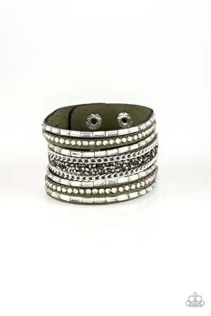 Rhinestone Rumble - Green Wrap Bracelet