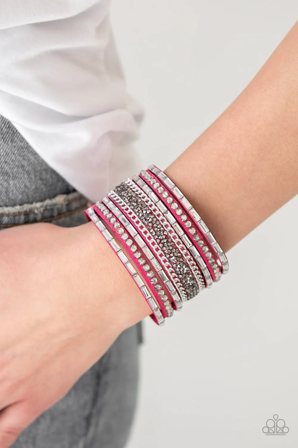 Rhinestone Rumble - Pink Bracelet