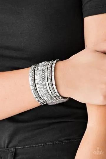 Rhinestone Rumble - White Wrap Bracelet