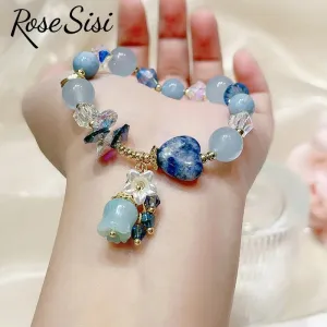 Rose sisi Chinese style aventurine jade magnolia flower bracelet for women elastic rope crystal love bracelets handmade jewelry