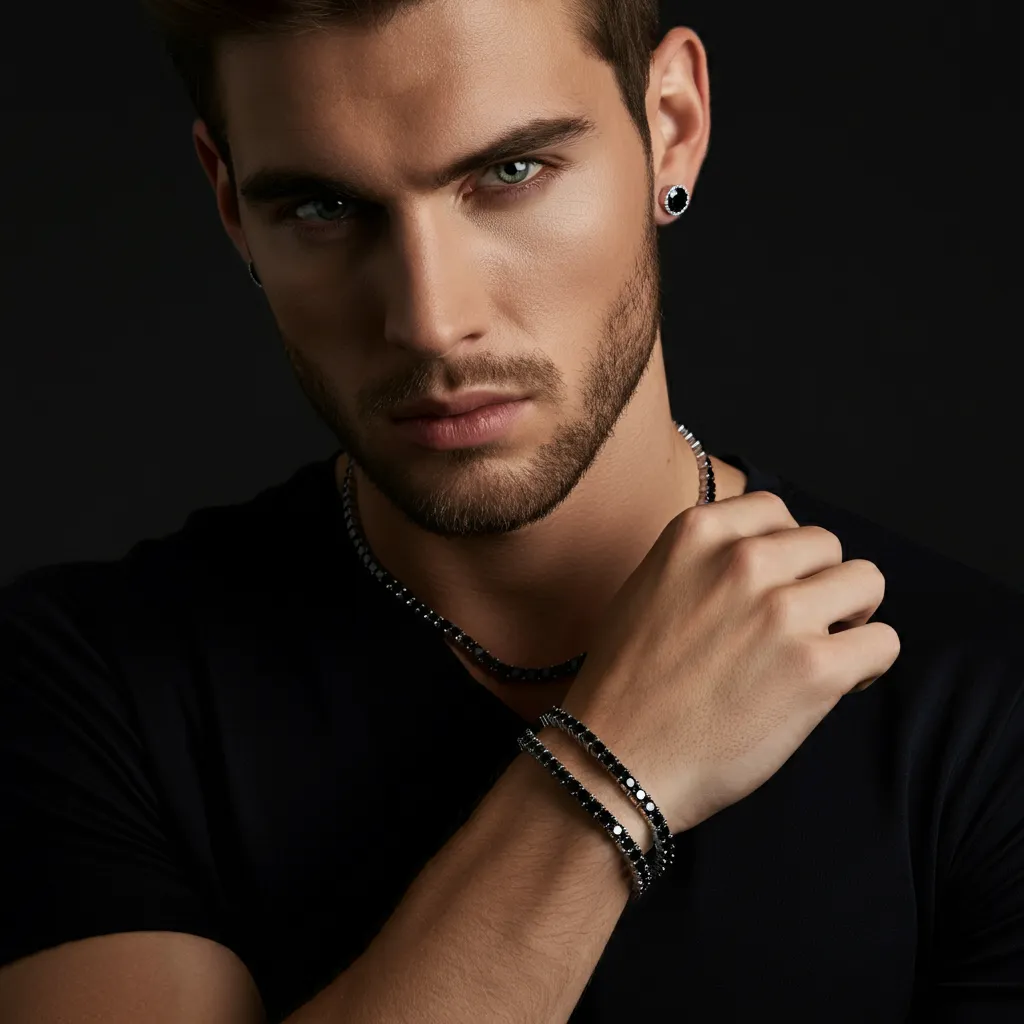 Round Black Full Diamond Tennis Bracelet