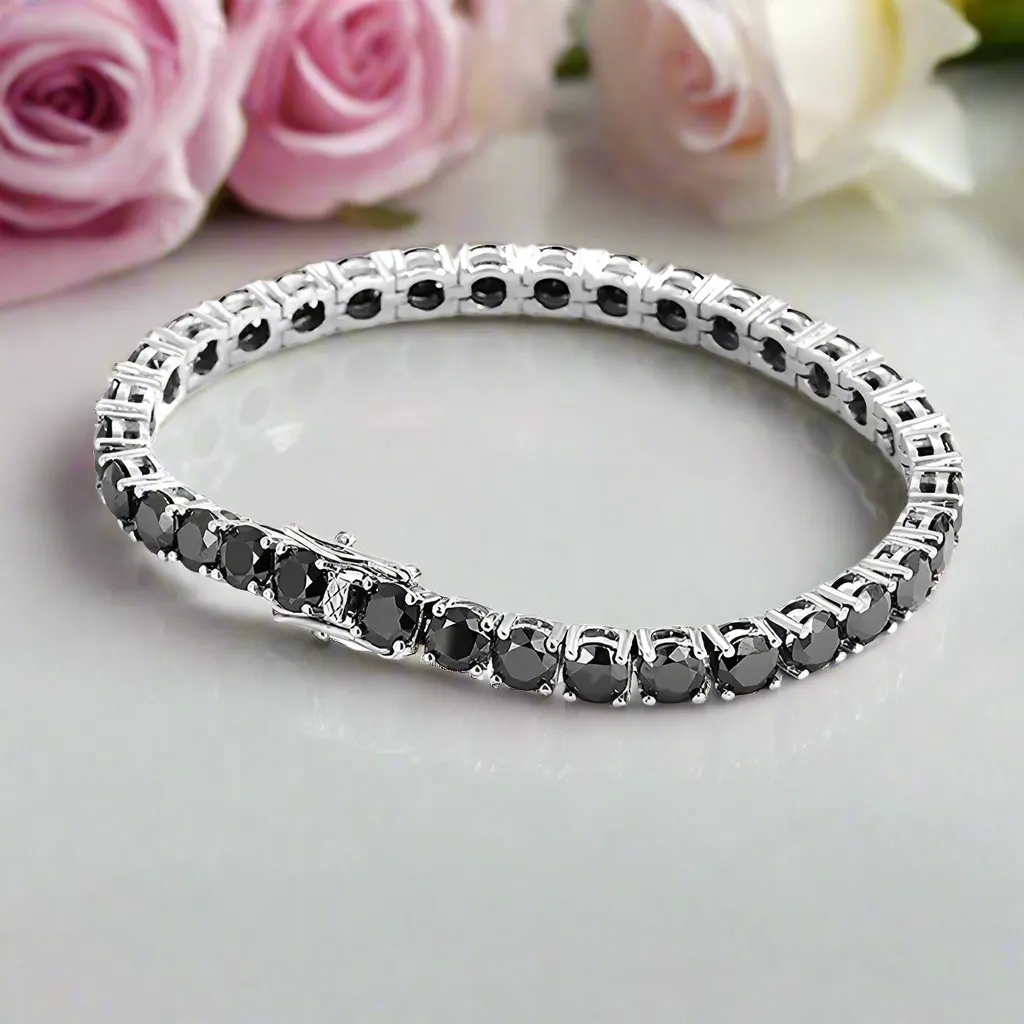 Round Black Full Diamond Tennis Bracelet