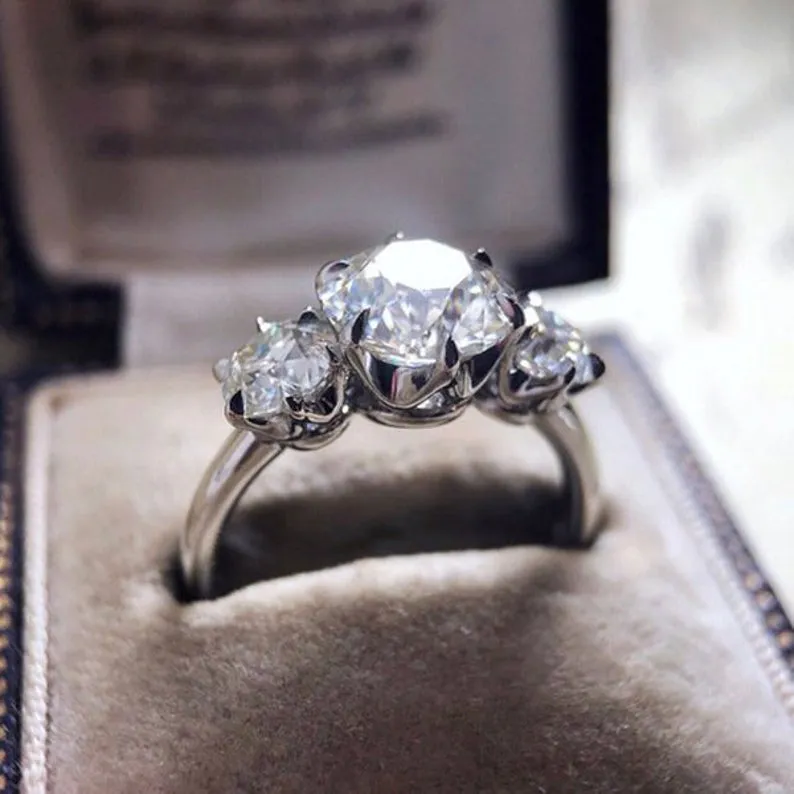 Round Cut Moissanite engagement ring, white gold diamond Cluster ring, wedding Delicate Anniversary ring, Promise Gift