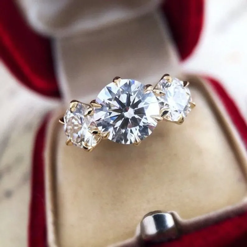 Round Cut Moissanite engagement ring, white gold diamond Cluster ring, wedding Delicate Anniversary ring, Promise Gift