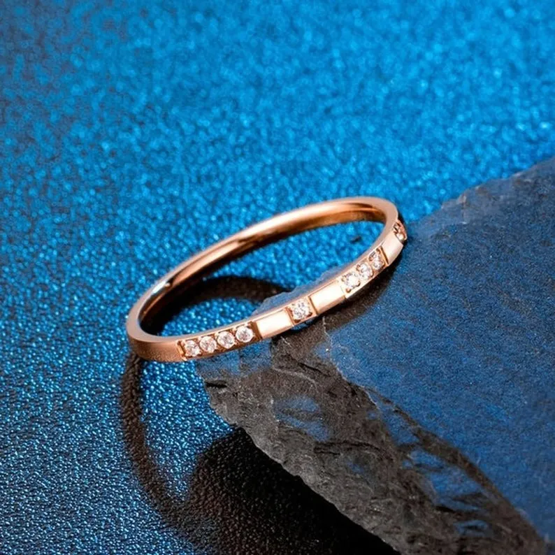 Round Shape Moissanite Wedding band, Rose Gold Vintage Unique band, diamond Jewelry For women, Celtic bridal anniversary gift, Promise ring