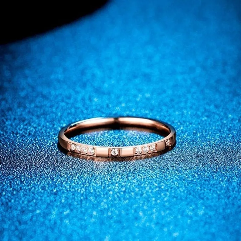 Round Shape Moissanite Wedding band, Rose Gold Vintage Unique band, diamond Jewelry For women, Celtic bridal anniversary gift, Promise ring