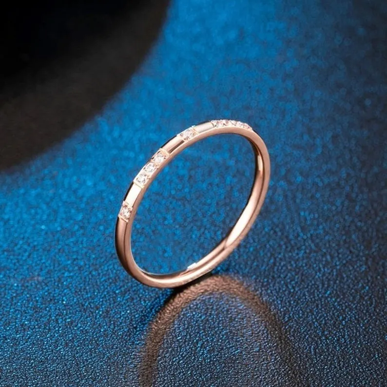 Round Shape Moissanite Wedding band, Rose Gold Vintage Unique band, diamond Jewelry For women, Celtic bridal anniversary gift, Promise ring