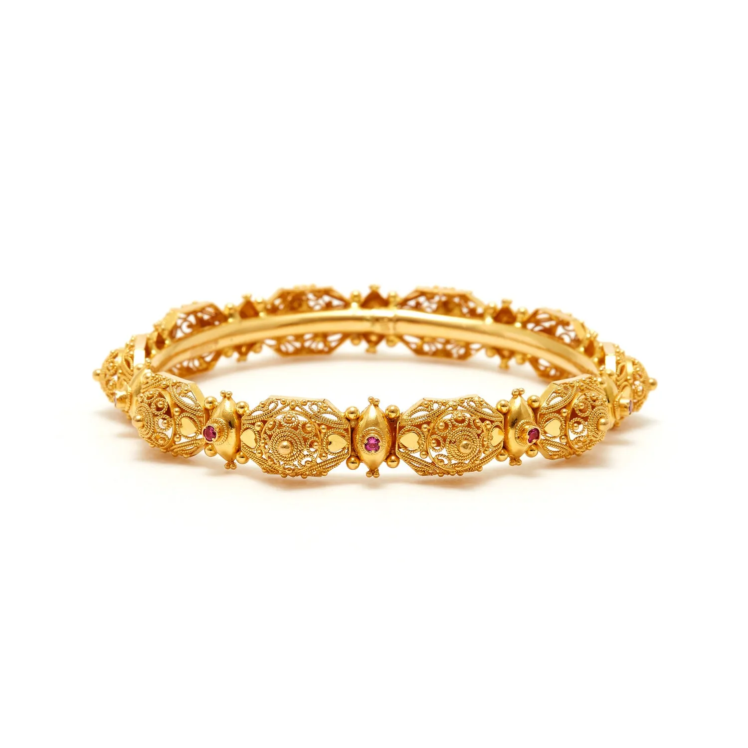 Ruby Filigree Gold Bangle