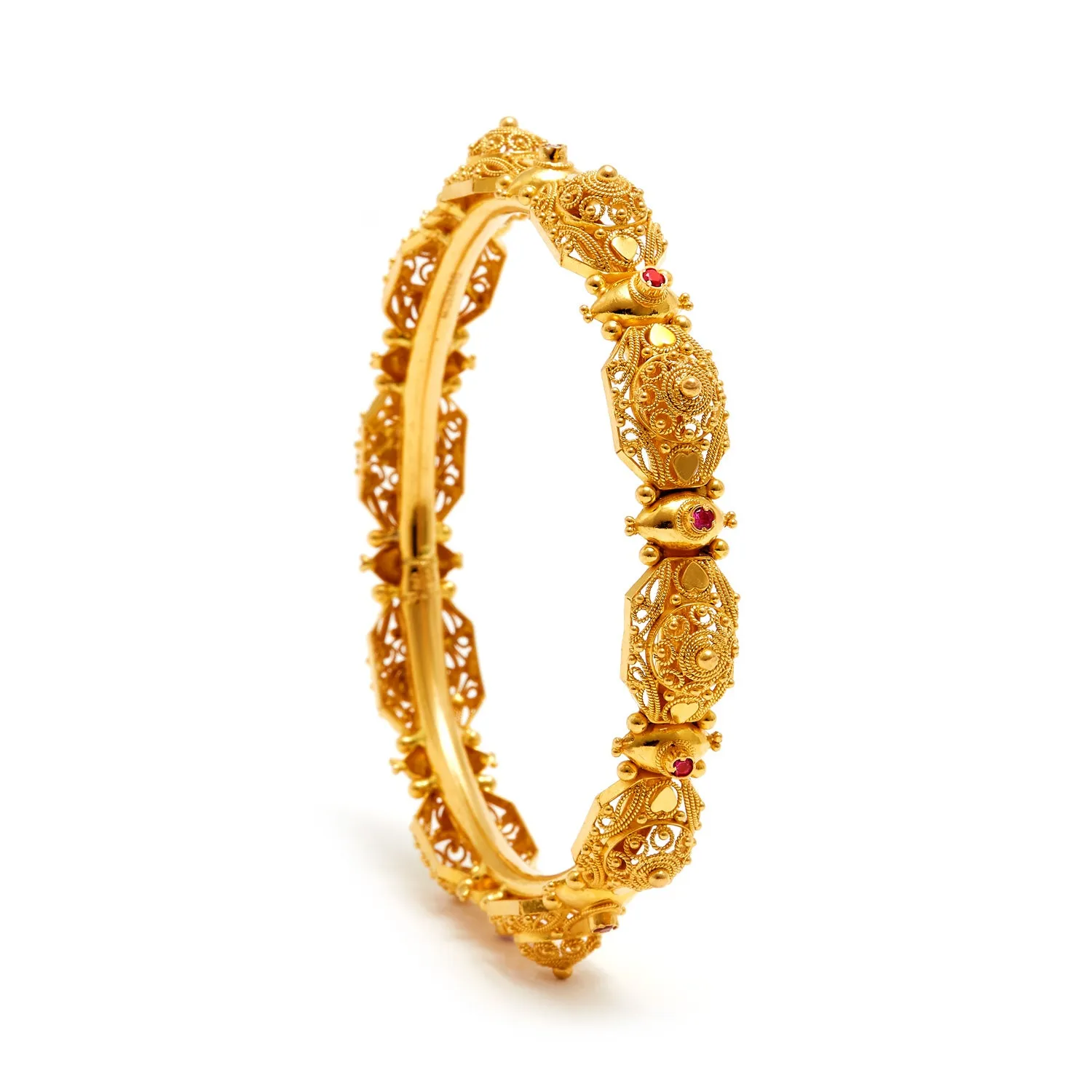Ruby Filigree Gold Bangle