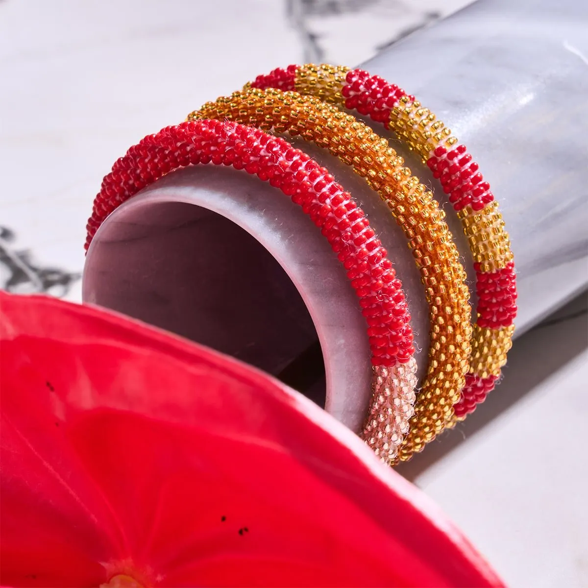 Ruby Gold | Himalayan Glass Bead Bracelet