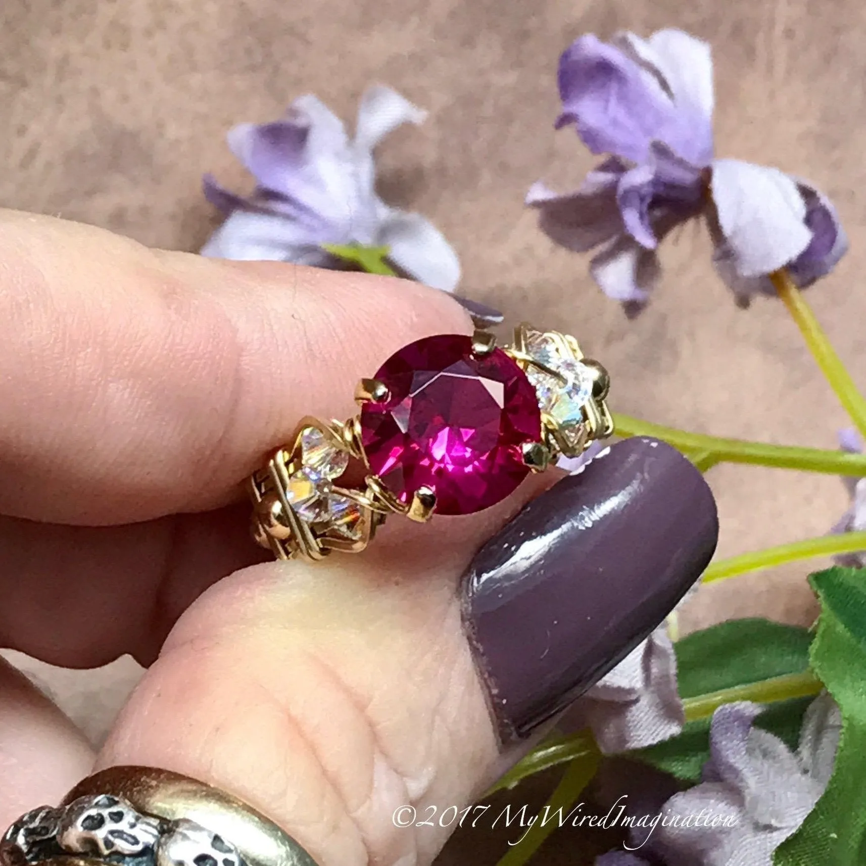 Ruby, Lab Grown Fuchsia Red Ruby, Handmade Ring, in 14k GF Size 6.5