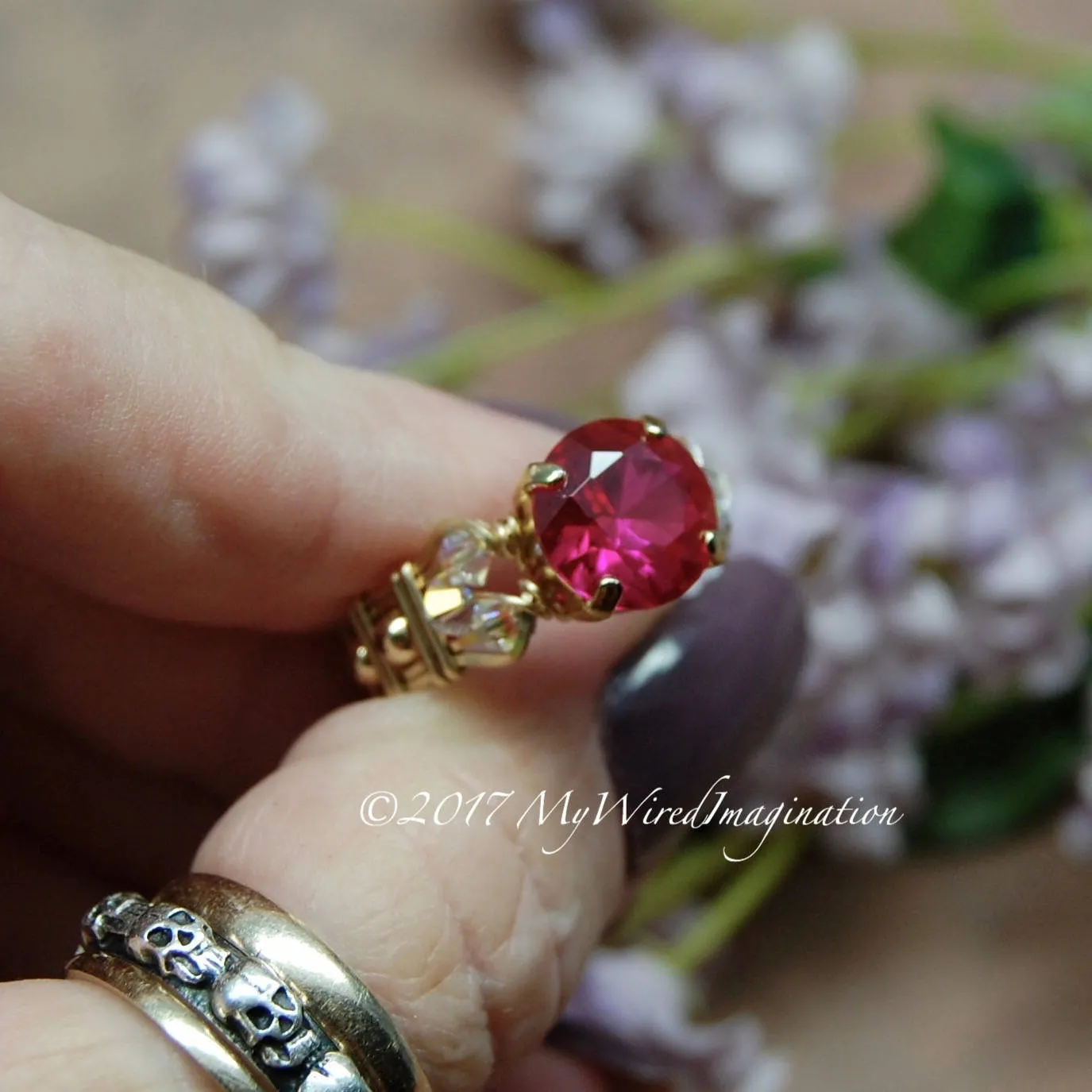 Ruby, Lab Grown Fuchsia Red Ruby, Handmade Ring, in 14k GF Size 6.5