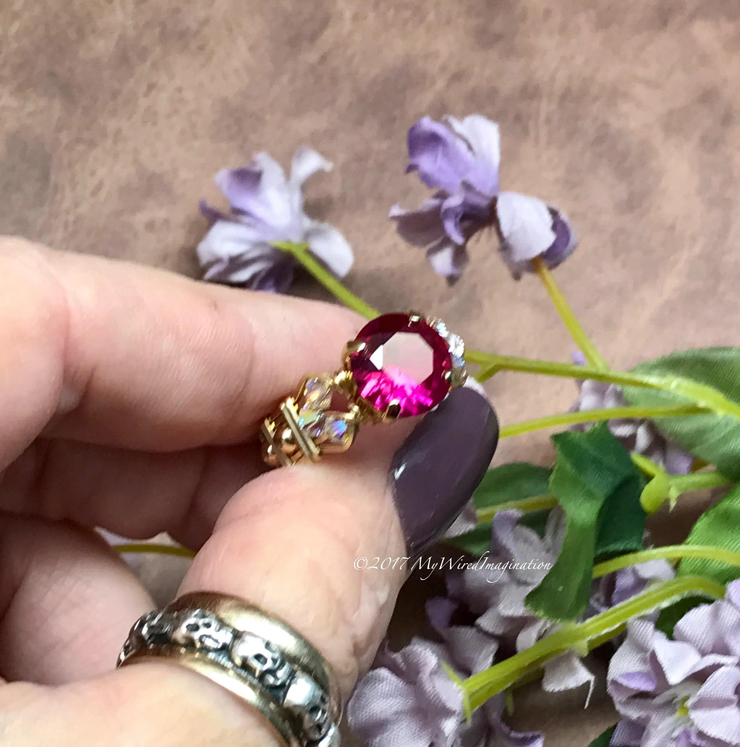 Ruby, Lab Grown Fuchsia Red Ruby, Handmade Ring, in 14k GF Size 6.5