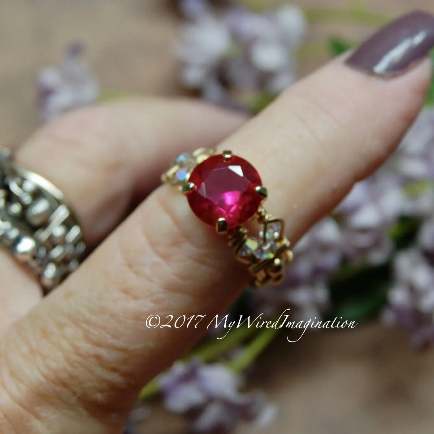 Ruby, Lab Grown Fuchsia Red Ruby, Handmade Ring, in 14k GF Size 6.5