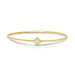 Sabel Collection Yellow Gold Beaded and Diamond Clover Bangle