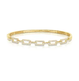 Sabel Collection Yellow Gold Round Diamond Rectangle Link Bangle